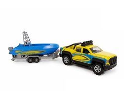 Kids Globe Terreinwagen met Trailer en Boot, 29cm