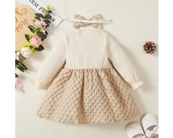 Kids Jurkje Crème 2-3 Jaar - Kids Outfit Beige - Complete Outfit Met Hoofdband - Schattig Jurkje Met Hoofdband - Kids Verjaardag Jurkje