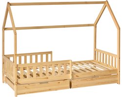 Kids kinderbed hut - 90 x 190 cm - Bed - Tentbed met bodem en lades - Met beschermrand