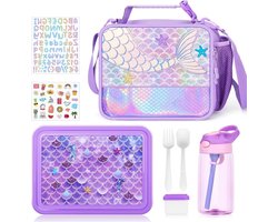 Kids Lunch Bag and Bento Box Set - Insulated Multicompartment Lunch Bag with Water Bottle - Leakproof Containers for Girls/Toddlers