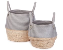 KidsDepot Opbergmanden Set Kori Grijs-Naturel €“2 Stuks