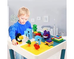 Kidsidee Kindertafel + 2 Stoeltjes + 4 Bakjes + 85 Bouwblokken - Speeltafel -Blokkentafel - Constructiespeelgoed Kinderen - Constructie Speelgoed Jongens en Meisjes 3, 4, 5, 6 Jaar - Geschikt voor Lego® & Duplo® Bouwstenen - zandtafel - watertafel