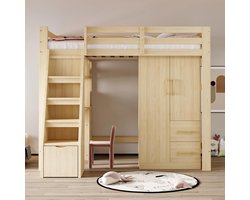 KidsWood Compact Kinder Garderobekast met Hang- en Vouwgedeelte, 2 Lades en Dubbele Deuren 70x40x135 cm | Multifunctionele Kinderslaapkamerkast Naturel