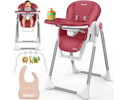 KIDUKU® Kinderstoel Baby 3-in-1 met Opzetstuk voor Pasgeborenen + Slabbetje | Opvouwbare Eetstoel met Speelboog | Verstelbare Evolutieve Kinderstoel met 7 Hoogteposities | 0-36 Maanden (Rood)