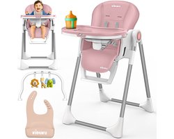 KIDUKU® Kinderstoel Baby 3-in-1 met Opzetstuk voor Pasgeborenen + Slabbetje | Opvouwbare Eetstoel met Speelboog | Verstelbare Evolutieve Kinderstoel met 7 Hoogteposities | 0-36 Maanden (Roze)