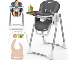 KIDUKU® Kinderstoel Baby 3-in-1 met Opzetstuk voor Pasgeborenen + Slabbetje | Opvouwbare Eetstoel met Speelboog | Verstelbare Evolutieve Kinderstoel met 7 Hoogteposities | 0-36 Maanden (Donkergrijs)