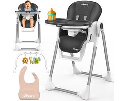 KIDUKU® Kinderstoel Baby 3-in-1 met Opzetstuk voor Pasgeborenen + Slabbetje | Opvouwbare Eetstoel met Speelboog | Verstelbare Evolutieve Kinderstoel met 7 Hoogteposities | 0-36 Maanden (Zwart)