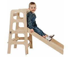 Kidzies Leertoren - Keukenhulp - 3 in 1 - Opvouwbaar - Kindertoren - Kindertrap - Glijbaan - Speeltafel - Montessori leertoren