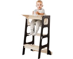 Kidzies Leertoren - Keukenhulp– Inclusief kussen – Inclusief Eetblad - 3 in 1 - Houten Kinderstoel - Hoge babystoel - 3-punts gordels – Kindertrap - Speeltafel