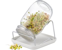 kiempot - met houder - schaaltje van keramiek - voor spruitgroente - 850 ml - transparant