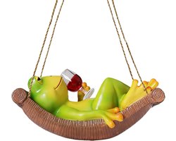 Kikker Beeldjes - Tuin Decoratie - Tuin Aankleden - Hangend in Hangmat - 15.3 cm - Meerkleurig