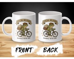 Kikker Bezorger Mok, Speciale Levering, Fiets, Cadeau Mok, Leuk Cadeau Idee, Thee Koffie Mok