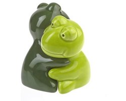 Kikker omarming zout- en peperstrooier, keramisch dieren cadeau