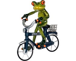 Kikker op fiets blauw decoratiefiguur