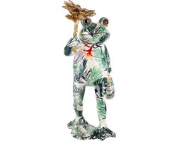 Kikker staand met bloem Modern Tropical Art 27 cm hoog - polyresin - polystone - hoogkwalitatieve kunststof - decoratiefiguur - interieur - accessoire - voor binnen en buiten - cadeau - geschenk - tuinfiguur - tuinbeeldje - tuindecoratie
