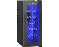 Killogood 12-flessen gekoelde wijnkast - 34L - enkel temperatuurzone 8-18°C - met anti-UV glazen deur - thermo-elektrisch - verstelbare planken - touchdisplay - LED-verlichting - energieklasse E - zwart