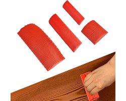 Killogood 4-delige set met rubberen gereedschap voor houtnerfpatroon - inclusief rubberen verfborstel - kam en verfroller met houtnerfpatroon - geschikt voor wanddecoratie en meubels (rood).