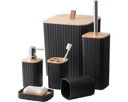Killogood 6-delig Badkamer Accessoire Set - Badkamer Set inclusief Toiletborstel - Vuilnisbak - Zeepdispenser - Zeepbakje - Tandenborstelhouder - Beker