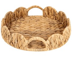 Killogood Ronde Serveerschaal met Sint-jakobsschelp Randen en Gentegreerde Handvatten - Decoratief voor Salontafel - van Rotan (33x7CM)