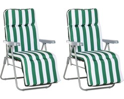 Killogood Tuinligstoelen 2-delige set opvouwbaar met kussens 60 x 75 x 102 cm staal groen+wit