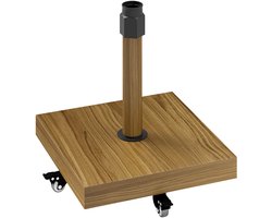 Killogood Tuinparasolvoet, parasolvoet met wielen, houtnerfafwerking, tuinparasolvoet met wielen, metaal, beton, lichtbruin.