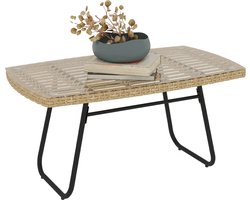 Killogood Tuintafel van rotan, 90 x 50 x 45 cm, UV-bestendige bijzettafel, glazen blad, naturel hout.