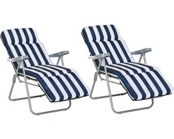 Killogood Twee opklapbare tuinstoelen, ligstoelen met armleuningen, inklapbaar, in 5 standen verstelbaar, met kussens, blauw, 60 x 75 x 102 cm.