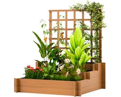 Killogood Verhoogd bloembed met pergola, bloembakken in drie lagen bekleed met fluweel, gemaakt van cederhout, bruin, 95 x 95 x 110 cm