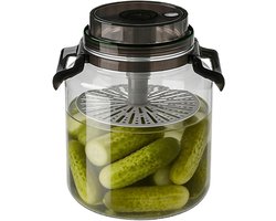 Kimchi-pot - 5 liter ronde, luchtdichte bewaarpot met handvat en kimchi-zeef - geschikt voor keukens, voorraadkasten, aanrechtbladen en werkbladen - voor het bewaren van voedsel, meel, suiker, enz.