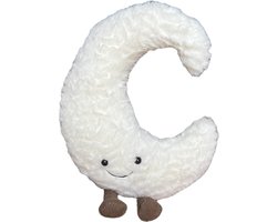 KimDo - Lachende Maan kussen - 40 cm - Wit - Babykamer Decoratie - Kraamcadeau - Knuffel
