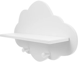 KimDo - Wolken Wandplank - 1 stuks - Hout - Wit - Kinderkamer - Babykamer - Boekenplank - Wantrek - Ophanghaak - Kapstok - Plank
