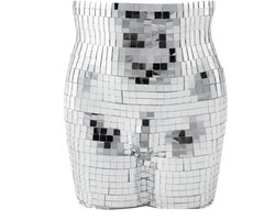 KIMU Bloempot Spiegeltjes Man Billen Zilver - Pot Potje Plantenpot Heren Sexy Torso Discobal Pop Beeld Standbeeld Disco Spiegel Discobol Glitter Festival
