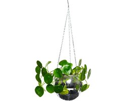 KIMU Discobal Kleine Hangende Pot Hangplant Ø 15 cm - Hangpot Plantenpot Bloempot Spiegeltjes - Spiegelbal Ketting Discobol Vintage Pot Ketting Haak Festival