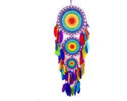KIMU® Dromenvanger Groot Regenboog - Dreamcatcher Veren Macramé - Bohemian Ibiza Kinderen Boho Babykamer Buiten Kado Meisjeskamer Veertjes Festival
