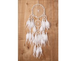 KIMU® Dromenvanger Mandala Wit - Dreamcatcher Veren Macramé - Bohemian Ibiza Kinderen Boho Babykamer Buiten Kado Meisjeskamer Veertjes Festival