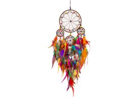 KIMU® Dromenvanger Ster Regenboog - Dreamcatcher Veren Macramé - Bohemian Ibiza Kinderen Boho Babykamer Buiten Kado Meisjeskamer Veertjes Festival