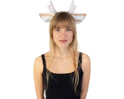 KIMU® Haarband Luxe Hert Gewei Oortjes Beige Wit - Rendier Diadeem Eland Dons - Dierenoren Oren Ree Rudolf the Rednose Bont Reindeer Festival