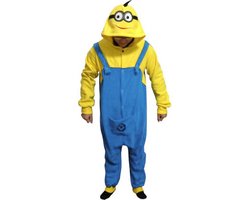 KIMU Onesie Minion Baby Pakje - Maat 68-74 - Monster Pak Geel Blauw Overall Jumpsuit Huispak Kostuum Pyjama Babypakje Jongen Meisje Fleece Festival