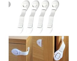 Kind Veiligheidsslot 4 x wit – Afsluiten van Kasten, Lades en Apparatuur – Drukslot – Kinderslot – 4 Stuks ®