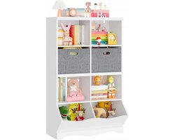 Kinder boekenrek 8 opbergvakken 2 stoffen laden speelgoedkast kinderkamer 116 cm wit