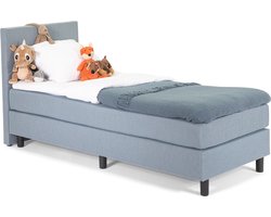 Kinder Boxspring luxe 90x220 Glad Hoofdbord Blauw