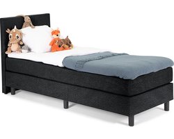 Kinder Boxspring luxe 90x220 Glad Hoofdbord Gitzwart lederlook