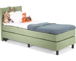 Kinder Boxspring Luxe Glad Hoofdbord 100 x 220 Lentegroen