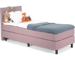 Kinder Boxspring Luxe Glad Hoofdbord 90 x 200 Oudroze