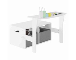 Kinder Bureau - Bank - Kinderzetel - Kinderstoel met tafel - Multifunctioneel tafel Omklapbaar tot rugleuning - Stoel met opbergruimte speelgoed - Hout - Wit