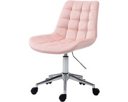 Kinder Bureaustoel - Draaistoel Velvet - Comfortabel Leren - Traploos Verstelbaar - 50x54x80-92cm - Roze