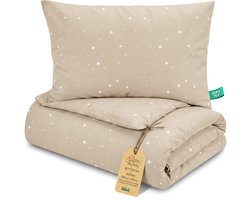 Kinder dekbed zonder hoes 100x135 cm - Katoenen baby deken en kussen set kinderdeken 100 x 135 en kussen 60 x 40 - Dekbedden kinderdekbed voor babybed Oeko-Tex Beige met witte sterren