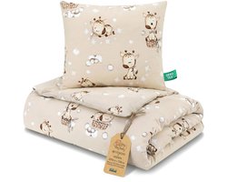Kinder dekbed zonder hoes 135x200 cm - Katoenen baby deken en kussen set kinderdeken 135 x 200 en kussen 80 x 80 - Dekbedden kinderdekbed voor babybed Oeko-Tex Giraffen