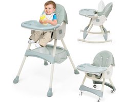 Kinder Eetstoel – 3-in-1 Babystoel Voor Aan Tafel Met Dienblad - Baby Stoel Voor Eten Met Wieltjes - Meegroei Kinderstoel - Baby stoeltje Zitten - Meegroeistoel Met Ligfunctie - Kindereetstoel