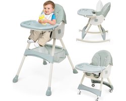 Kinder Eetstoel – 3-in-1 Babystoel Voor Aan Tafel Met Dienblad - Baby Stoel Voor Eten Met Wieltjes - Meegroei Kinderstoel - Baby stoeltje Zitten - Meegroeistoel Met Ligfunctie - Kindereetstoel